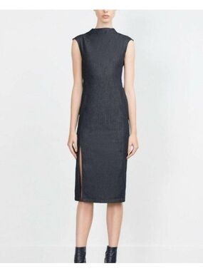 ZARA Sleeveless Black Midi Sheath Dress with Side Slit